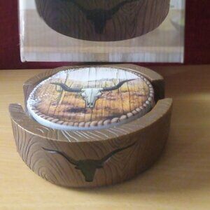 NEW Cowboy Drink Coaster Set Rodeo Roundup Western ColoradoDesert Longhorn Skull